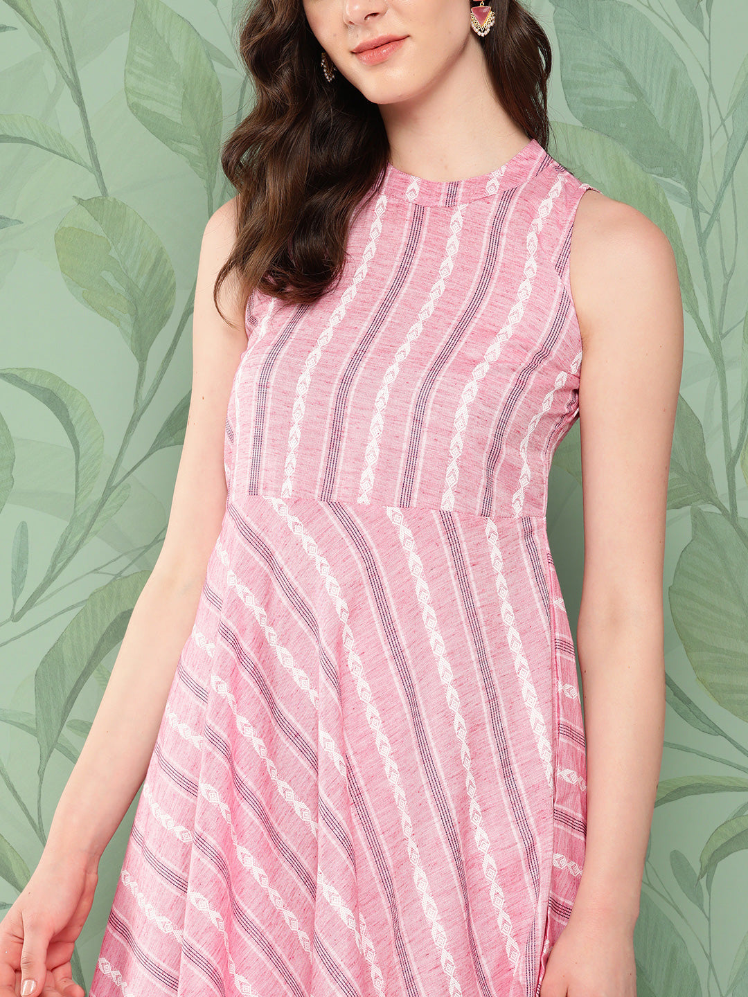 InWeave Women's Pink Kantha Striped Kurta Set | Grocsy