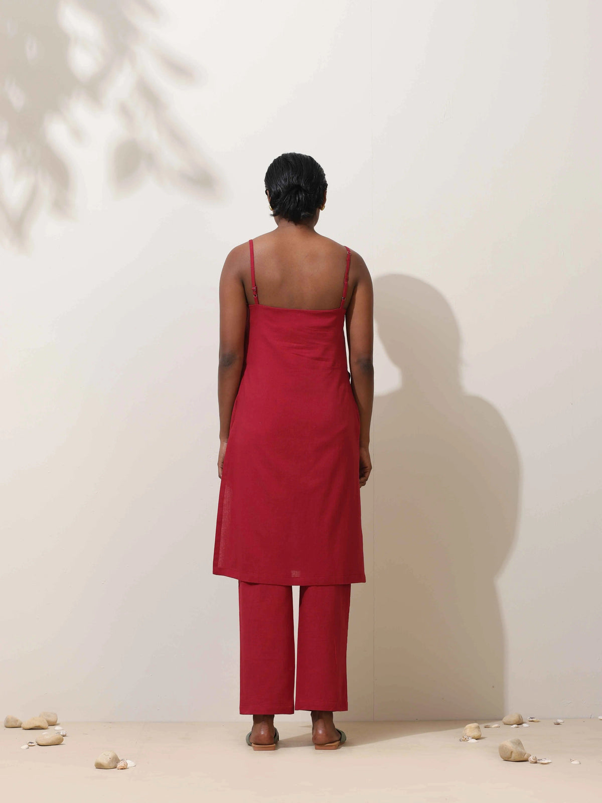 trueBrowns Maroon Cotton Linen Kurta Co-Ord Set | Grocsy