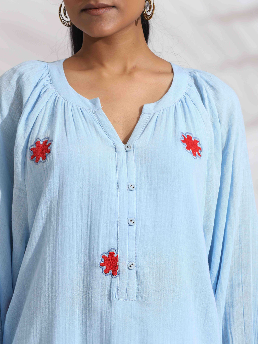 trueBrowns Blue Cotton Embroidered Dress | Grocsy