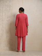 trueBrowns Peach Crinkle Flared Kurta Co-ord Set | Grocsy