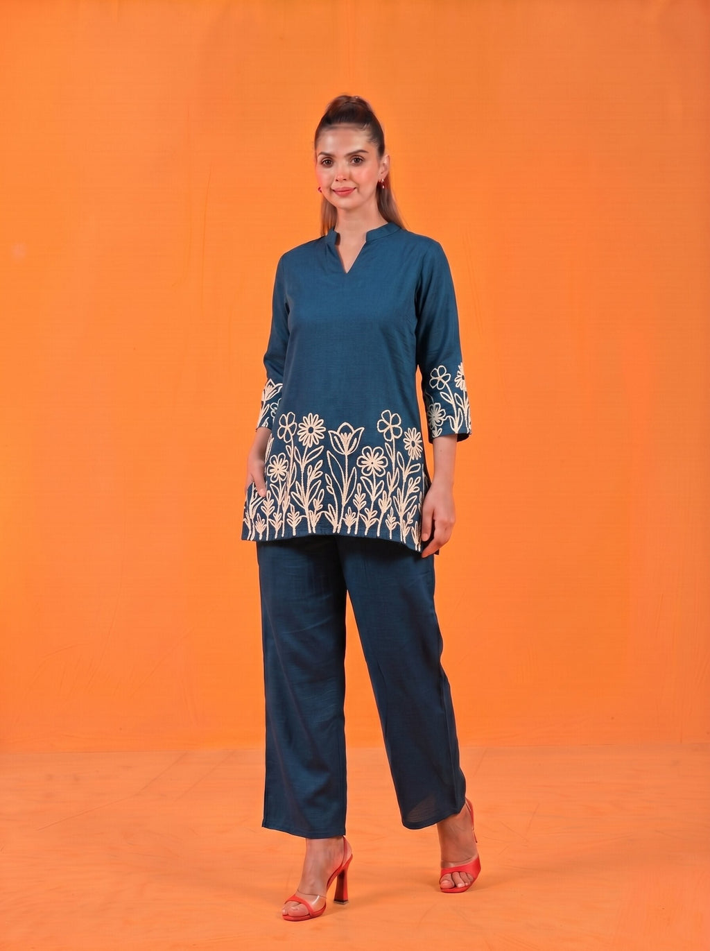 Anaita Teal Stylish Readymade Co-Ords Set | Grocsy
