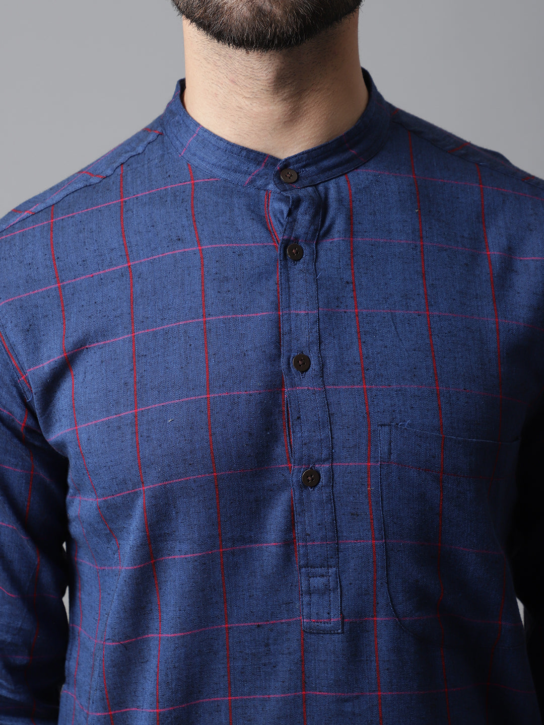 Even Apparels Blue Long Kurta With Band Collar | Grocsy