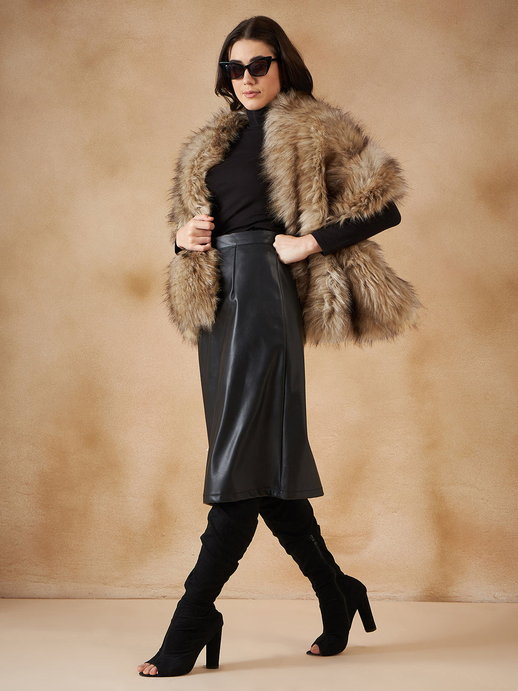 InWeave Women's Winter Beige Faux Fur Cape | Grocsy