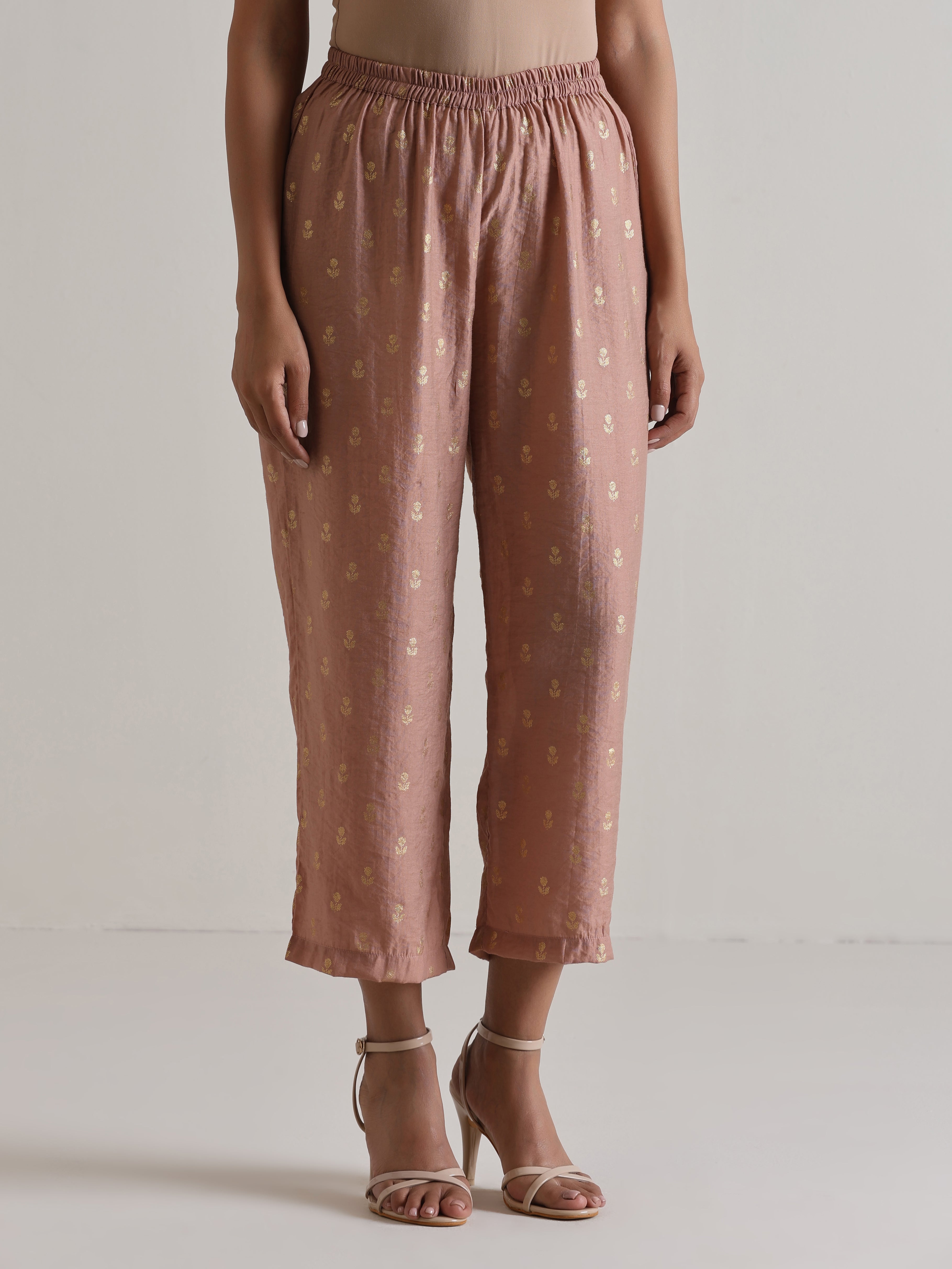 trueBrowns Beige Foil Puff Sleeve Kurta Set | Grocsy