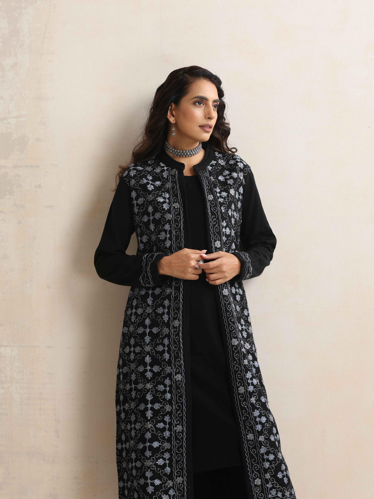 trueBrowns Black Kashmiri Woollen Jacket 3pc Set | Grocsy