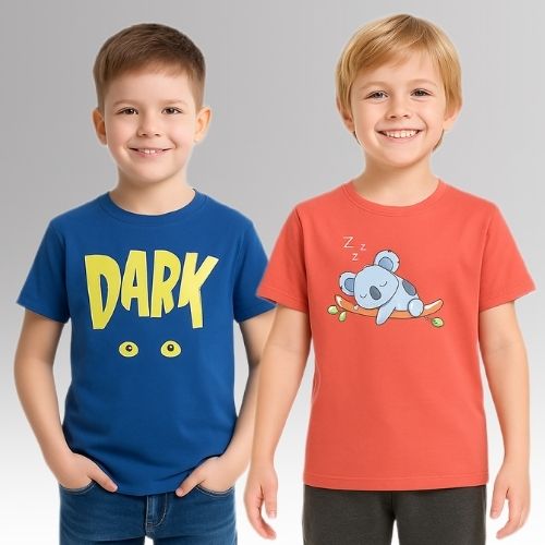 Chilins Round Neck Printed Super Combed Cotton T-shirt (Pack of 2) | Grocsy