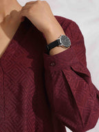 trueBrowns Maroon Dobby Co-ord Set | Grocsy