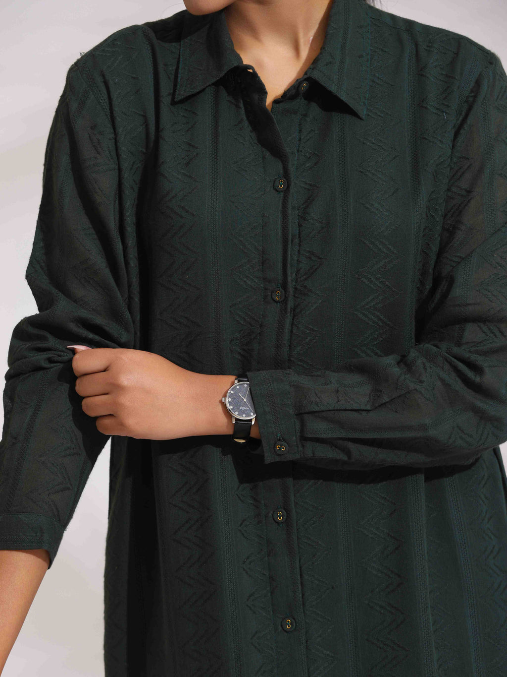 trueBrowns Green Cotton Shirt Dress | Grocsy