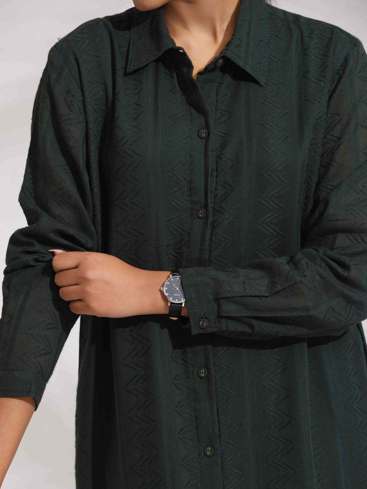 trueBrowns Green Cotton Shirt Dress | Grocsy