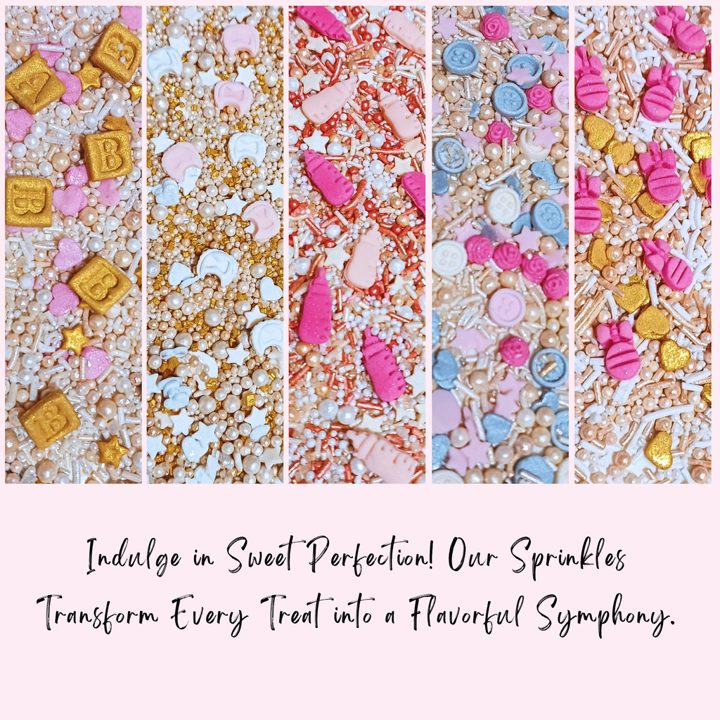Confect Girls Baby Shower Sprinkles | Mix Heart, Teddy, Baby Feed Bottle & Baby Feet Sprinkles | Grocsy