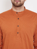 Even Apparels Orange Pure Cotton Kurta With Band Collar | Grocsy