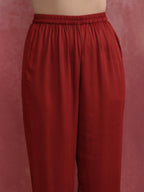 trueBrowns Maroon Modal V Neck Kurta Co-ord Set | Grocsy