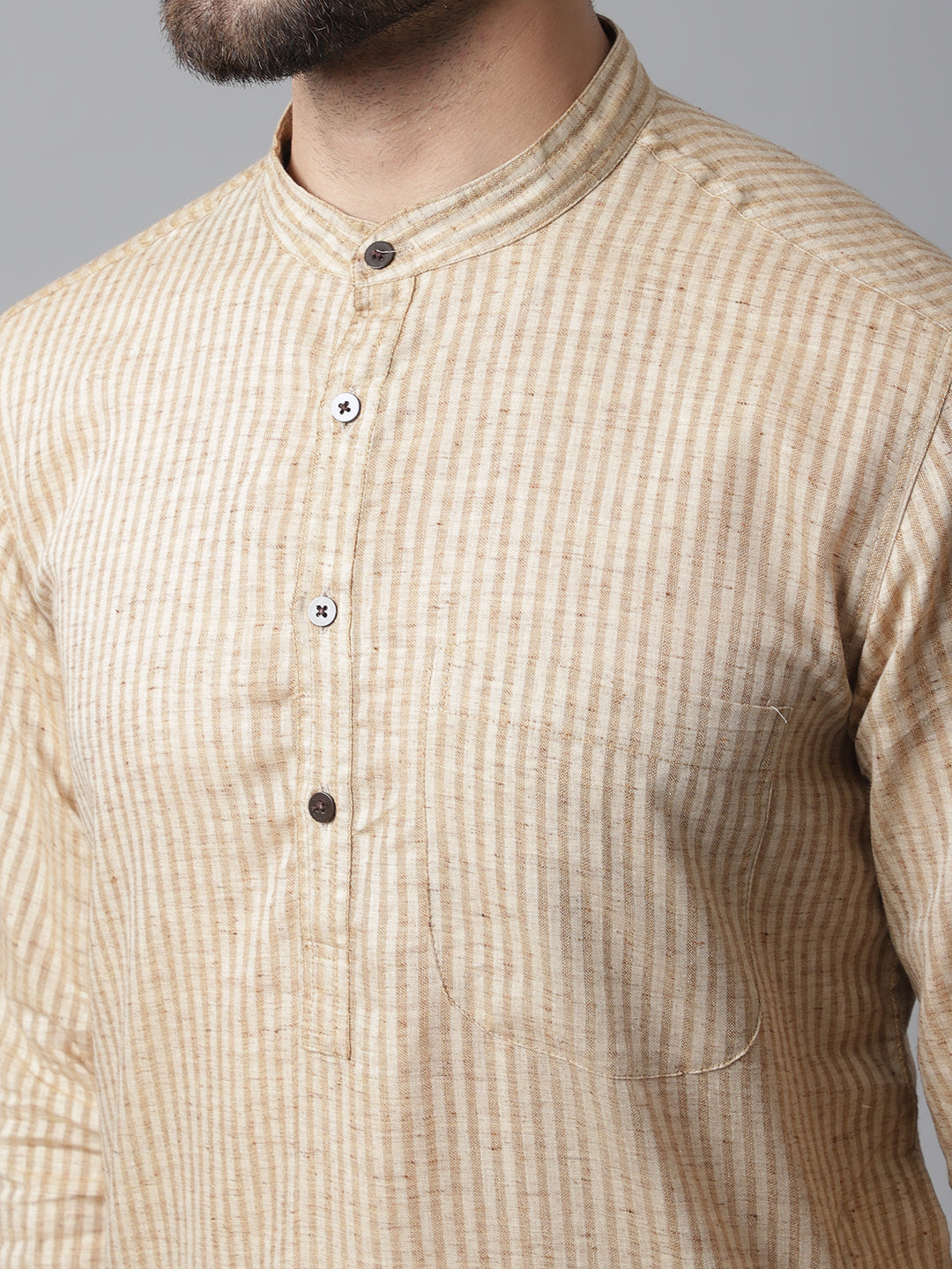 Indian Clothing Even Apparels Beige Solid Kurta With Band Collar | Grocsy