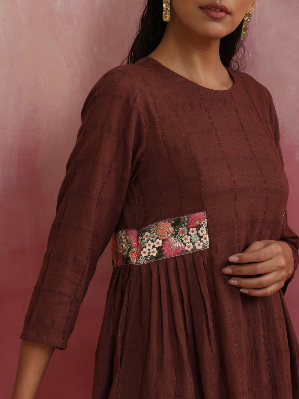 trueBrowns Brown Cotton Dobby Kurta Co-ord set | Grocsy