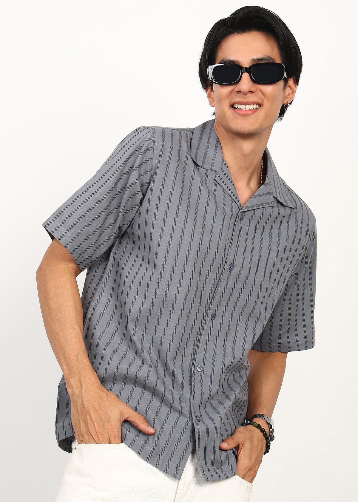 Fabmade Graphite Stripe Short-Sleeve Shirt | Grocsy