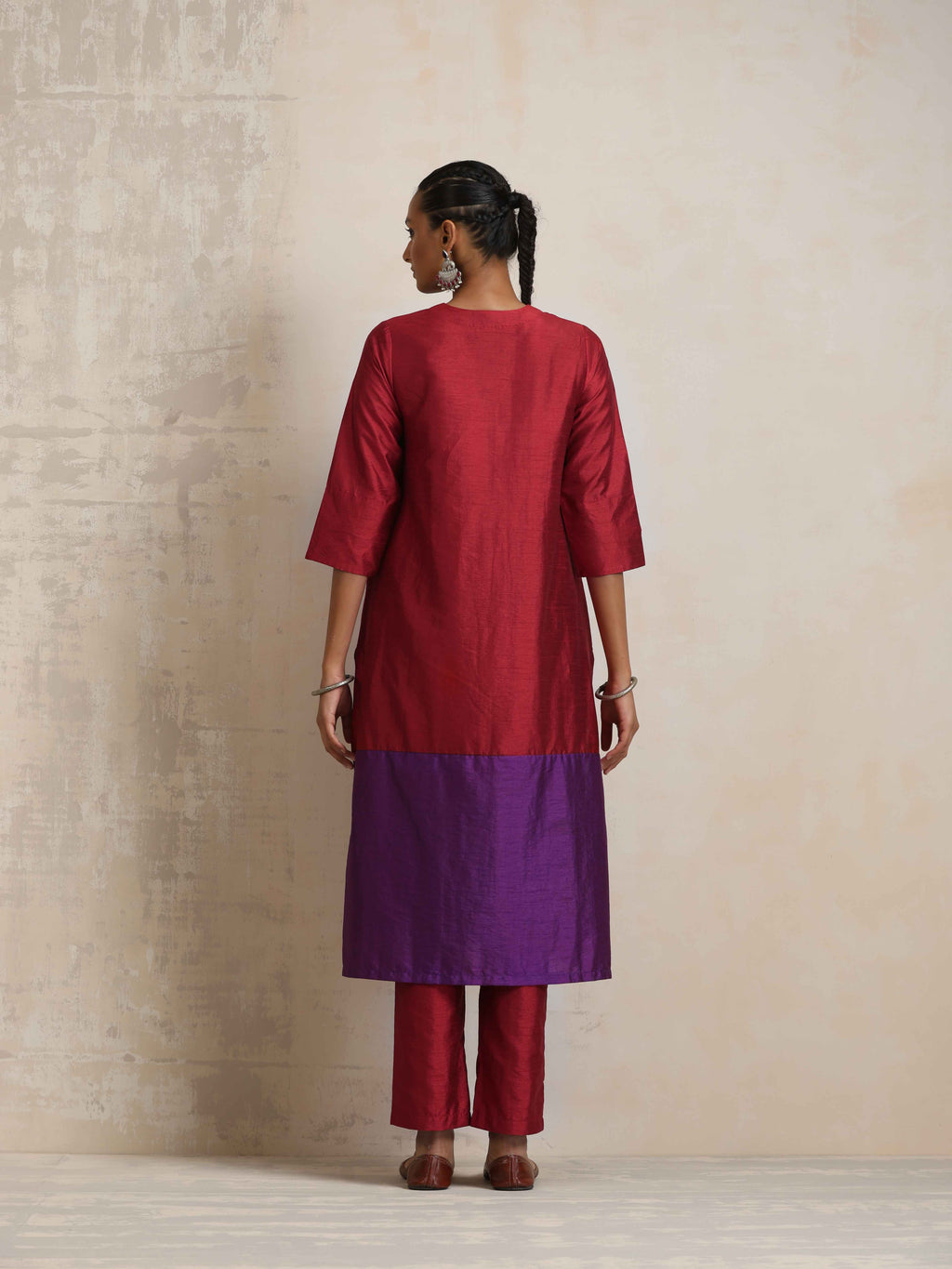 trueBrowns Red Silk Kurta Set | Grocsy