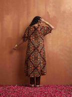 trueBrowns Brown Floral Print Kaftan Kurta Set | Grocsy