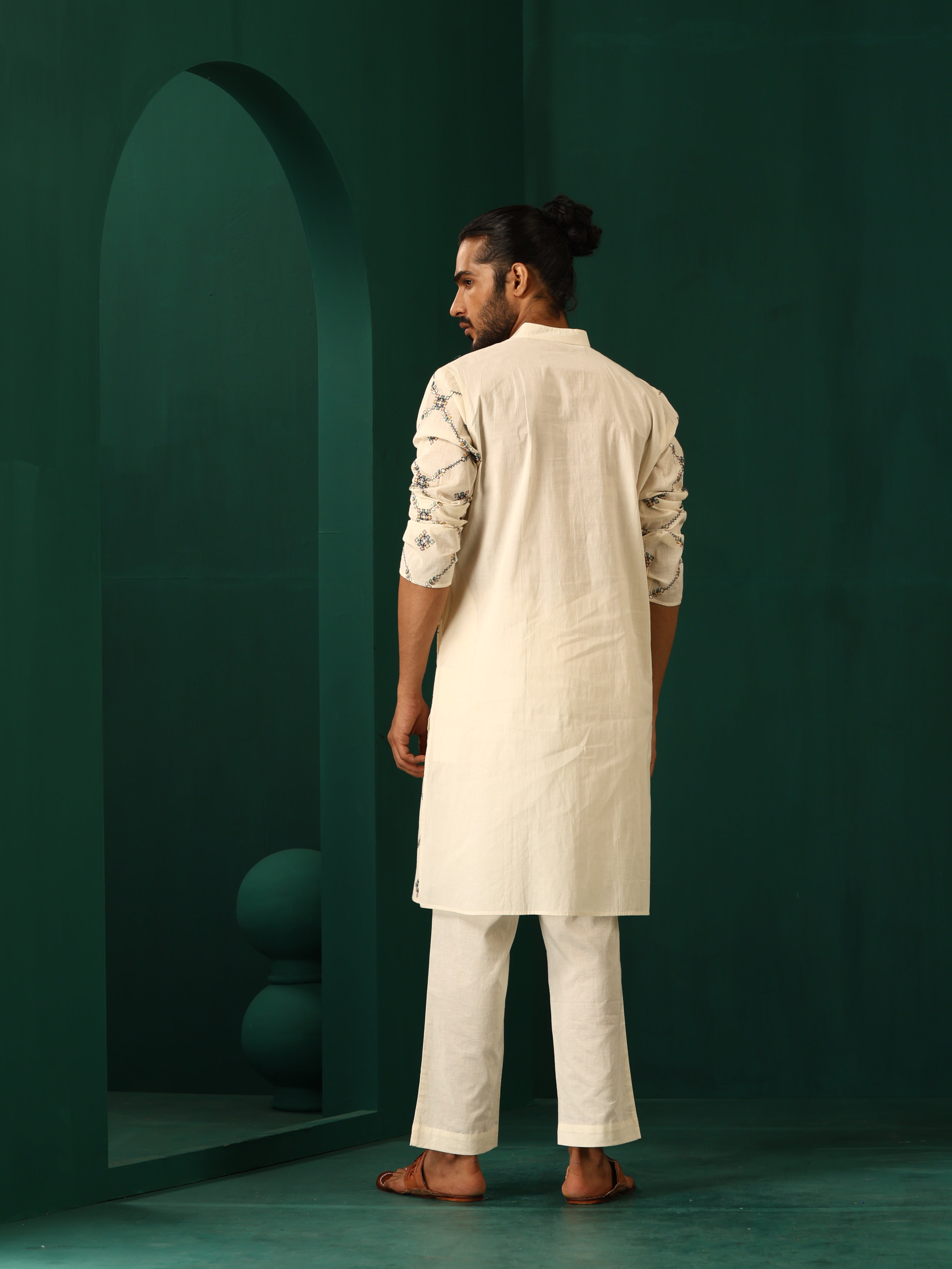 trueBrowns Men's Ivory Rhombus Cotton Kurta | Grocsy