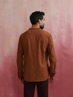 trueBrowns Men's Brown Cotton Mandarin Collar Stylized Kurta | Grocsy