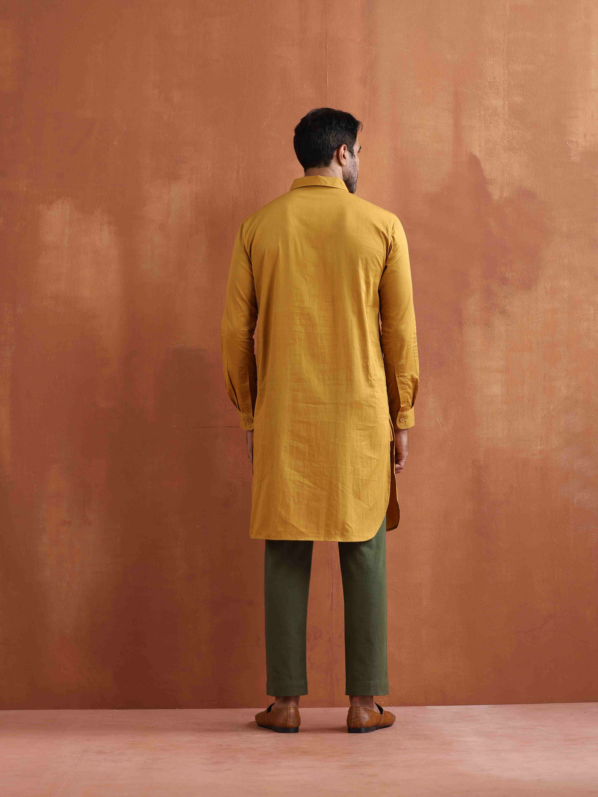 trueBrowns Men's Mustard Cotton Kurta | Grocsy