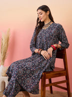 InWeave Navy Maroon Ajrakh Foil V Neck Kurta Pant Set | Grocsy