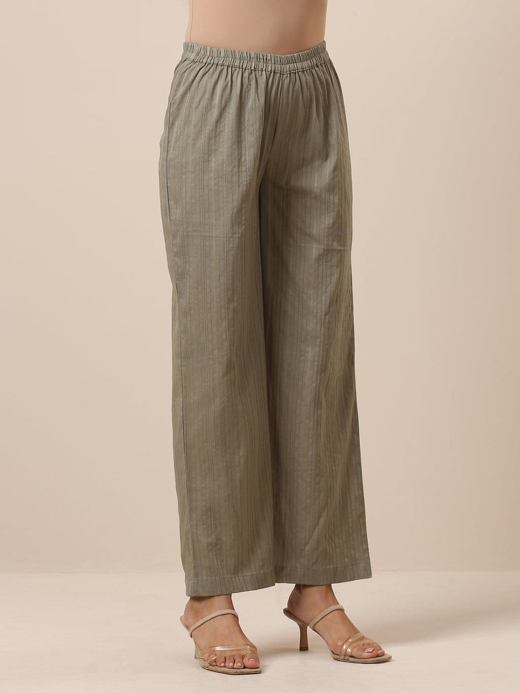 trueBrowns Cotton Olive Green Flared Slit Kurta Pant Set | Grocsy