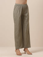trueBrowns Cotton Olive Green Flared Slit Kurta Pant Set | Grocsy