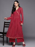 Ahalyaa Women Maroon Floral Empire Kurta with Palazzos | Grocsy