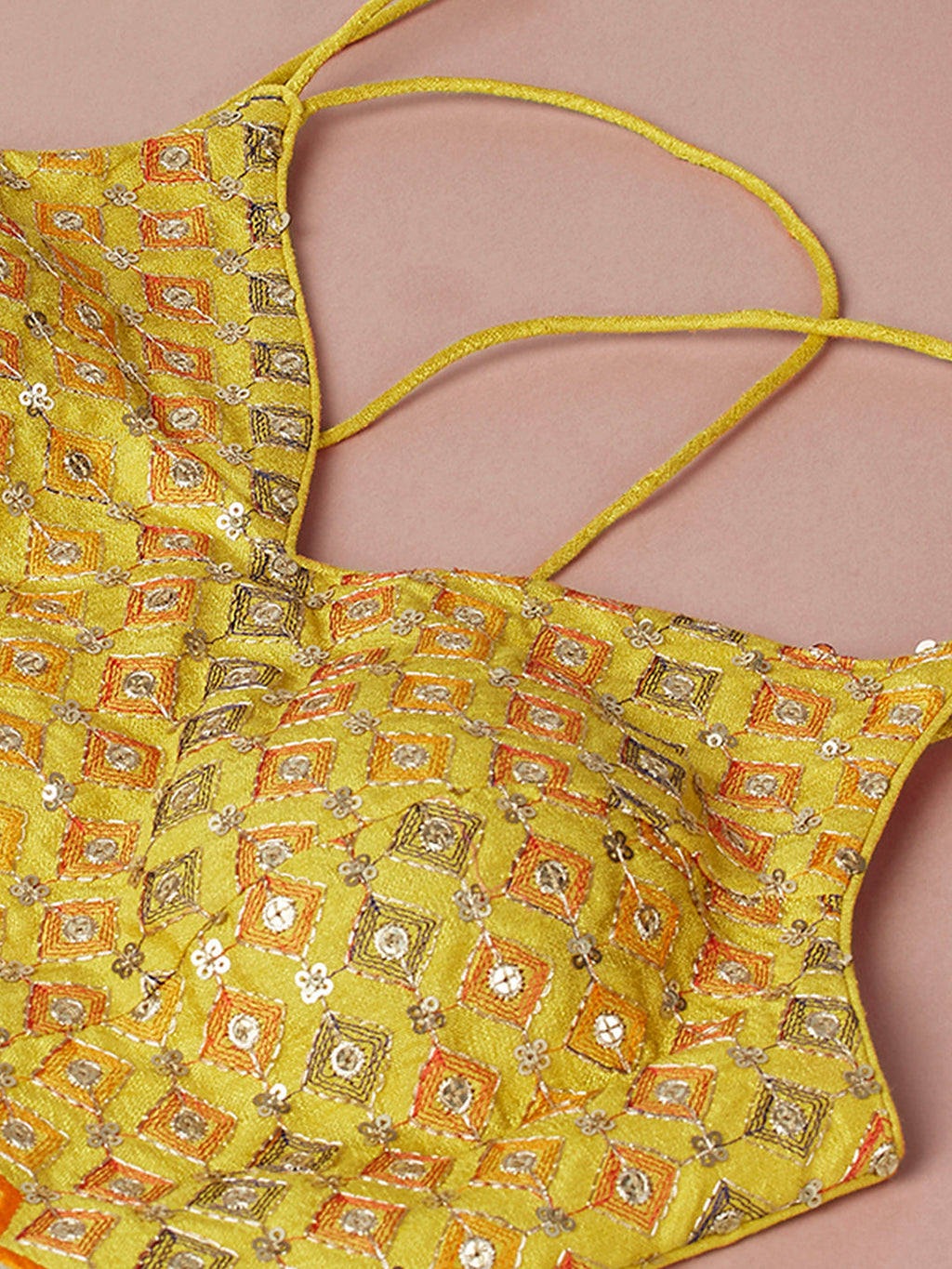 House of Panchhi Yellow Organza Leheriya Printed Lehenga Choli & Dupatta | Grocsy