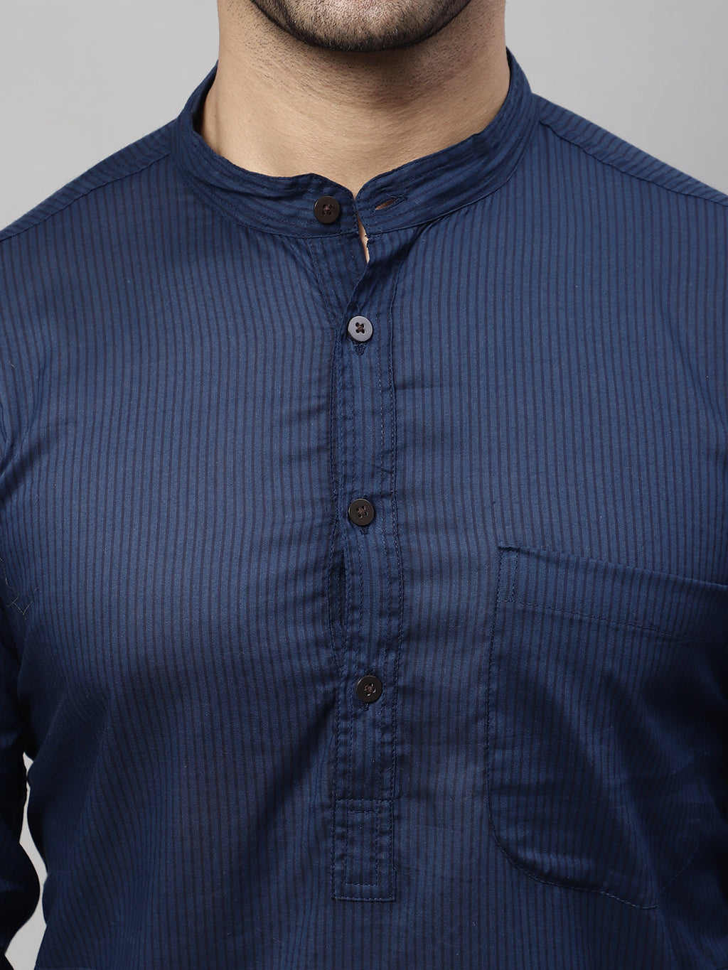 Even Apparels Blue Pure Cotton Kurta With Band Collar | Grocsy