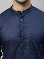 Even Apparels Blue Pure Cotton Kurta With Band Collar | Grocsy