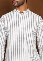 Fabmade Driftline Stripe Linen Short Kurta | Grocsy