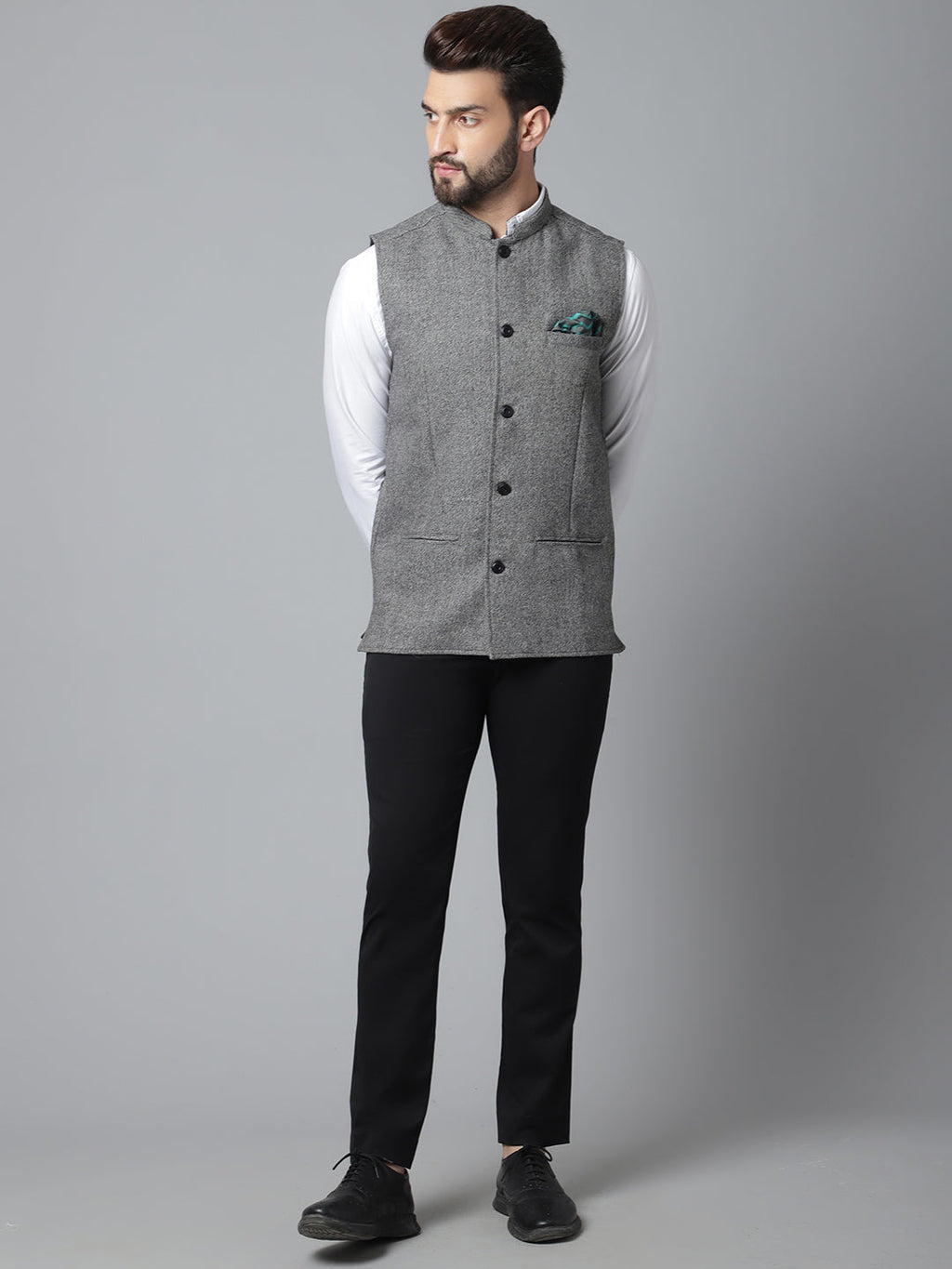 Even Apparels Men's Grey Pure Wool Nehru Jacket | Grocsy