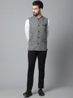 Even Apparels Men's Grey Pure Wool Nehru Jacket | Grocsy