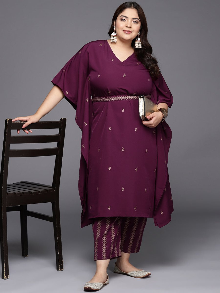 Ahalyaa Plus Size Floral Printed Kaftan Kurta with Trousers | Grocsy