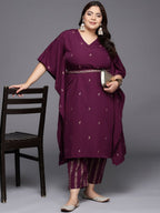 Ahalyaa Plus Size Floral Printed Kaftan Kurta with Trousers | Grocsy