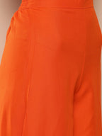 InWeave Women's Orange Strappy Set With Blue Chinnon Print Silk Dupatta | Grocsy