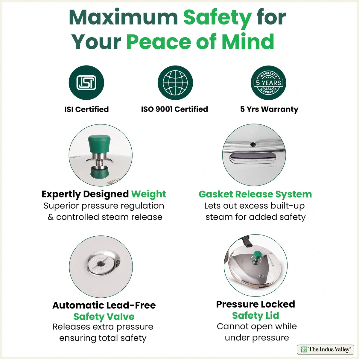The Indus Valley Tri-ply Stainless Steel Pressure Pan, Premium Quality, 3 Layer Thick Body, Heavy Bottom, 100% Food-safe, ISI Certified, Induction & Gas, 3.5/5L | Grocsy