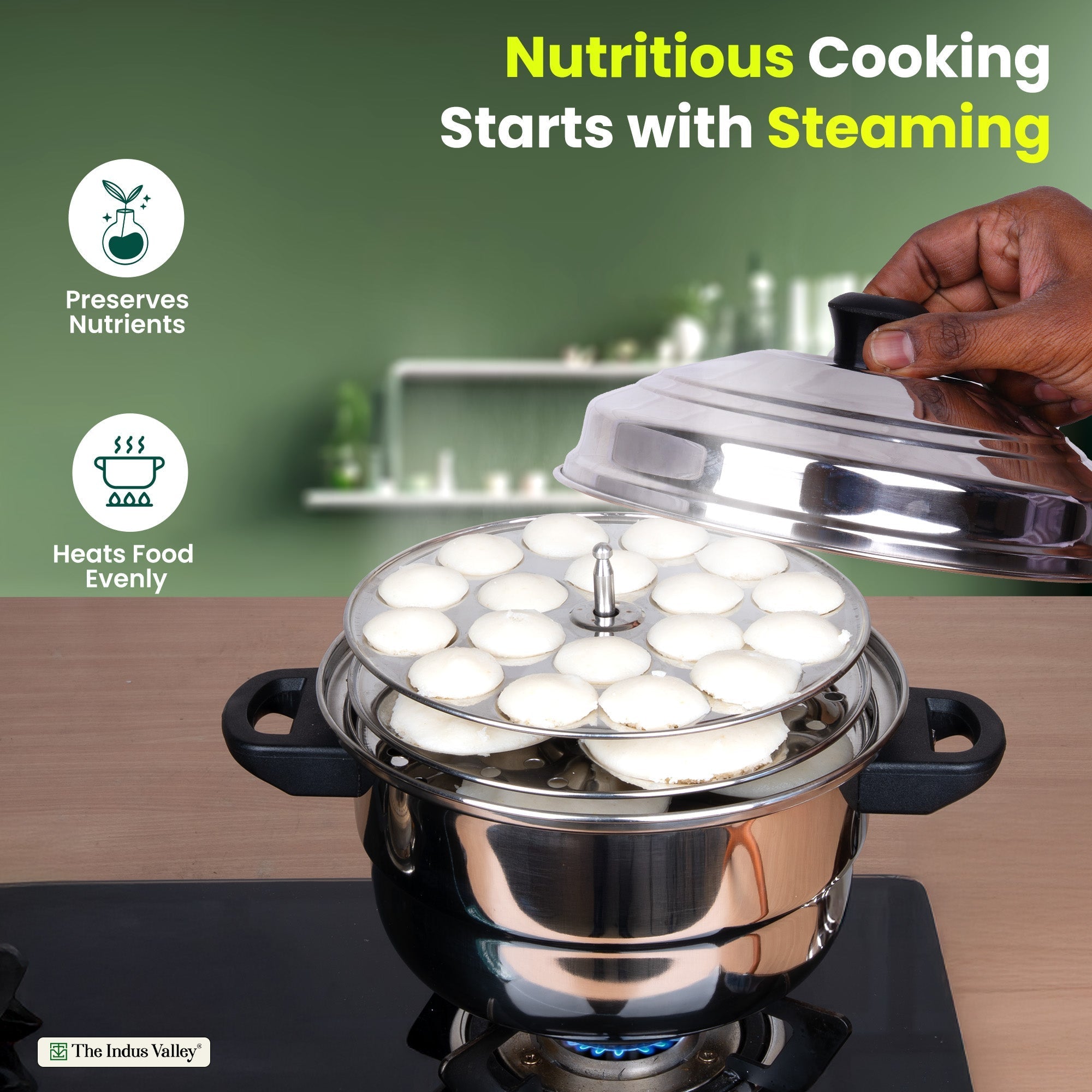 The Indus Valley Premium Stainless Steel idlipot regular with mini idli plates-(3+1) Idli/ Momo Maker/  Veg Steaming Set, Tri-ply Induction Bottom, 4 Plates | Grocsy