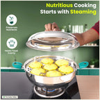 The Indus Valley 14 Pit Tri-Steel Multi Pot Premium Stainless Steel Idli/ Momo Maker/  Veg Steaming Set, Tri-ply Induction Bottom, 2 Plates, 27cm | Grocsy