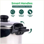 The Indus Valley Tri-steel Stainless Steel Rice Pot with Strainer Lid & Lockable Bakelite Handles, Tri-ply 3-Layer Heavy Bottom | Noodle/Pasta/Corn/Soya/Veggies Boiler Pot, Steamer Cooker, Induction & Gas, 1.08 Kg, 19cm, 3.5 L | Grocsy