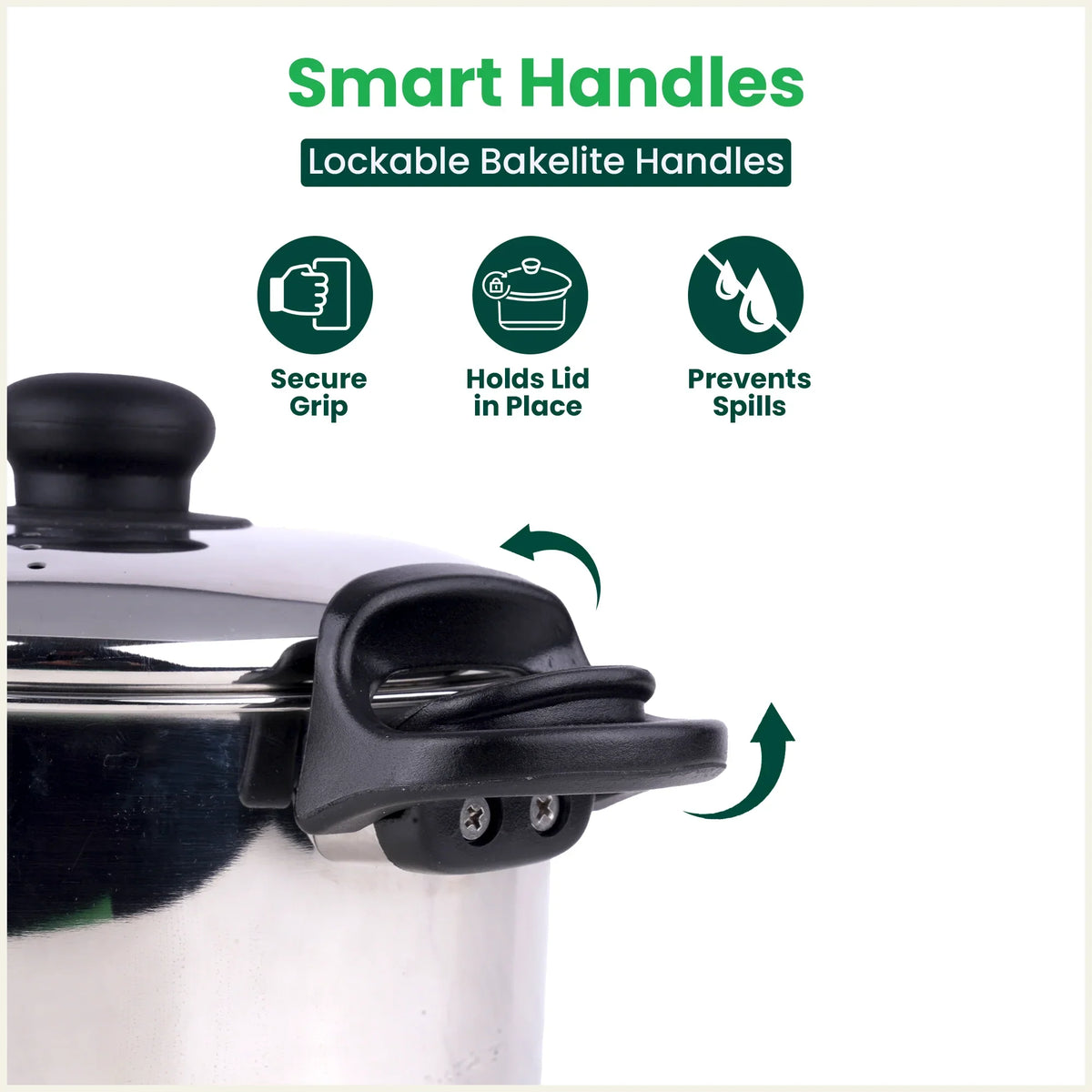The Indus Valley Tri-steel Stainless Steel Rice Pot with Strainer Lid & Lockable Bakelite Handles, Tri-ply 3-Layer Heavy Bottom | Noodle/Pasta/Corn/Soya/Veggies Boiler Pot, Steamer Cooker, Induction & Gas, 1.08 Kg, 19cm, 3.5 L | Grocsy
