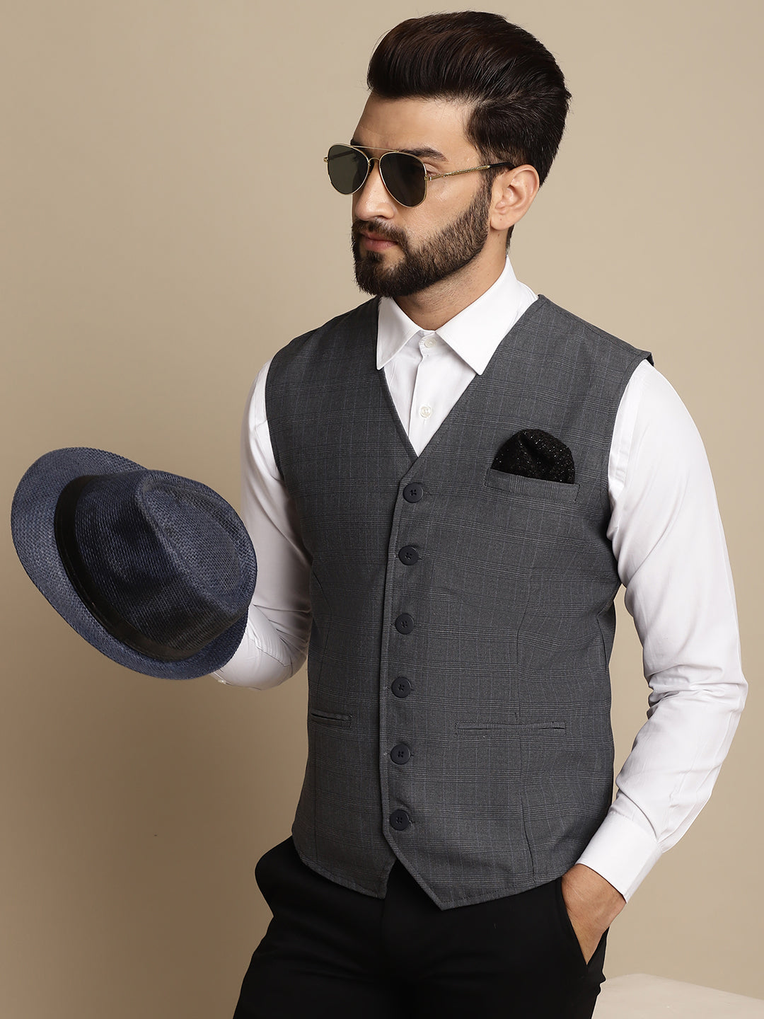 Even Apparels Men's Grey Waistcoat with welt pockets | Grocsy