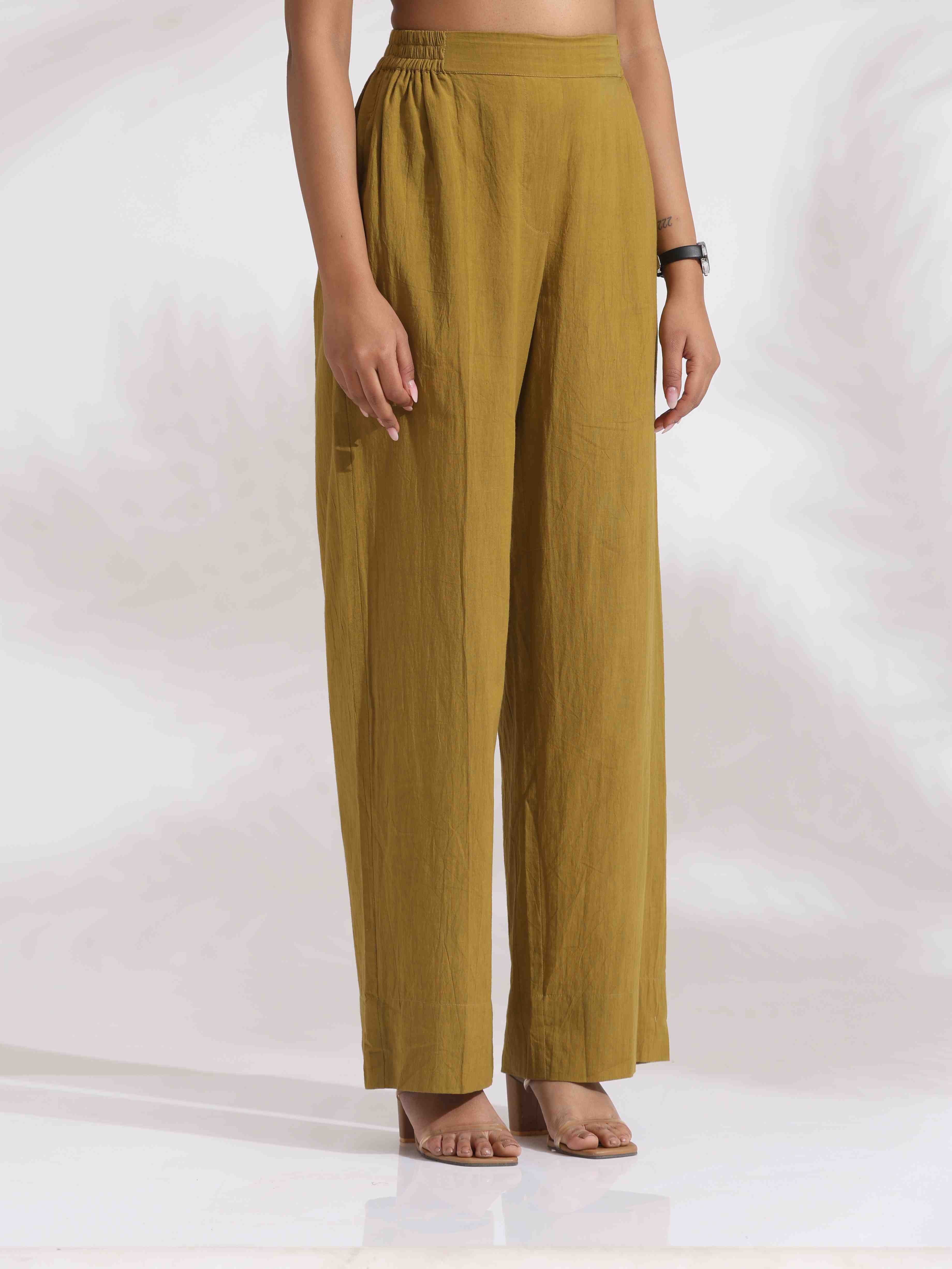 trueBrowns Green Cotton Print Top & Flared Pants Co-ord Set | Grocsy