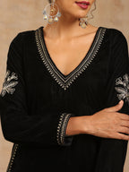 trueBrowns Black Velvet Embroidered Co-ord Set | Grocsy