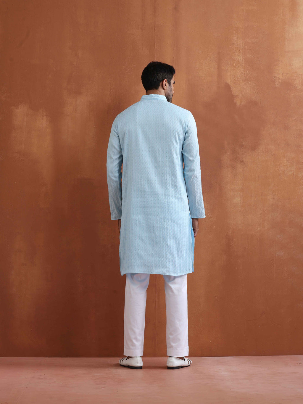 trueBrowns Men's Blue Sequin Chanderi Kurta | Grocsy