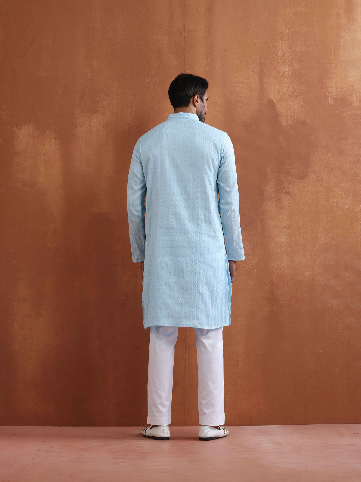 trueBrowns Men's Blue Sequin Chanderi Kurta | Grocsy