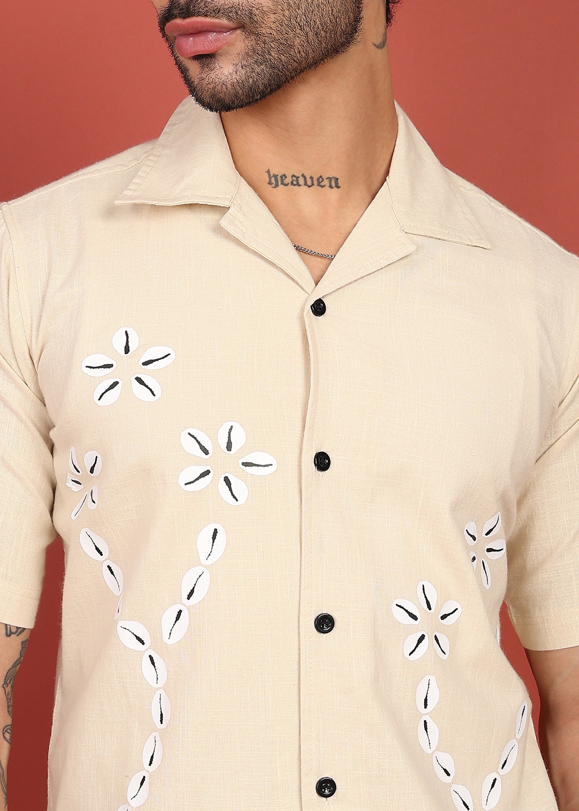 Fabmade Men’S Beige Linen Embroidered Resort Shirt | Grocsy