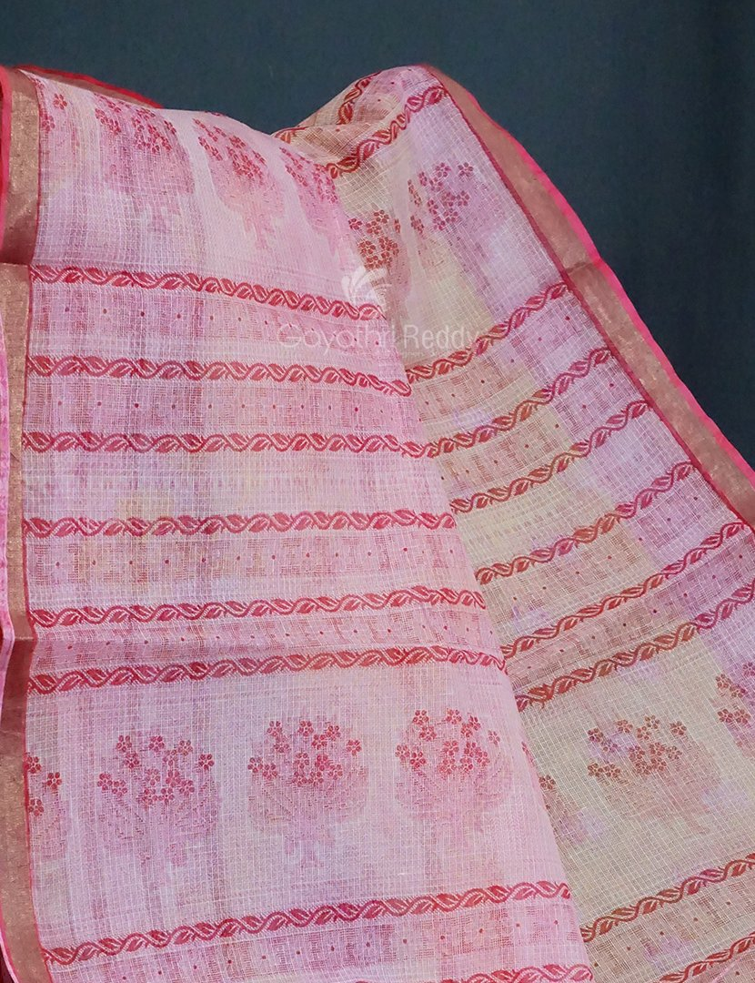 Yellow And Pink Colour Block Print Pure Kota Cotton Saree By Gayathri Reddy Designer Studio | Grocsy