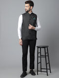 Even Apparels Men's Black Pure Wool Nehru Jacket | Grocsy